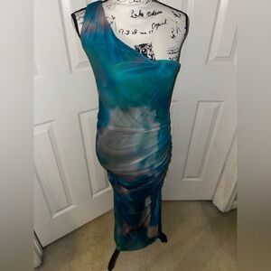 SHEIN Elegant Blue and Green Women's Dress size L one sleeve